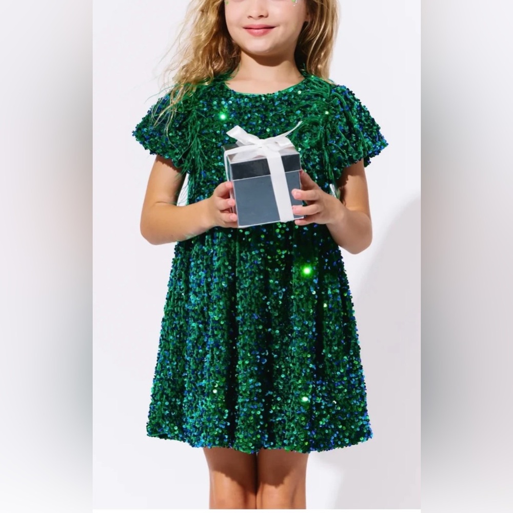 LOLA + the boys EMERALD SHIMMER PARTY girls DRESS - Picture 4 of 13